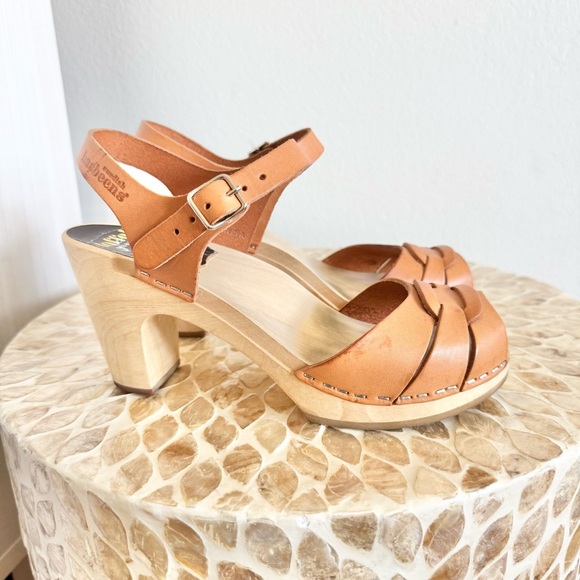 Swedish Hasbeens Toffel Women's Tan Leather Peep Toe Sandals Size 36 - Picture 2 of 15